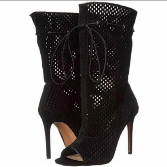 Steve Madden Forsaken Peep-Toe Mid-Calf Perforated Booties - Picture 2 of 10